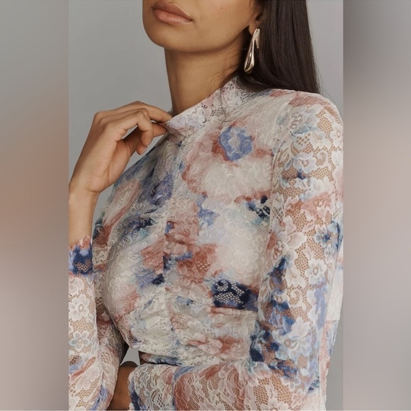 NWT! Anthropologie Floral Mock-Neck Fitted Lace Dress - Multiple 🐈 - Picture 2 of 7